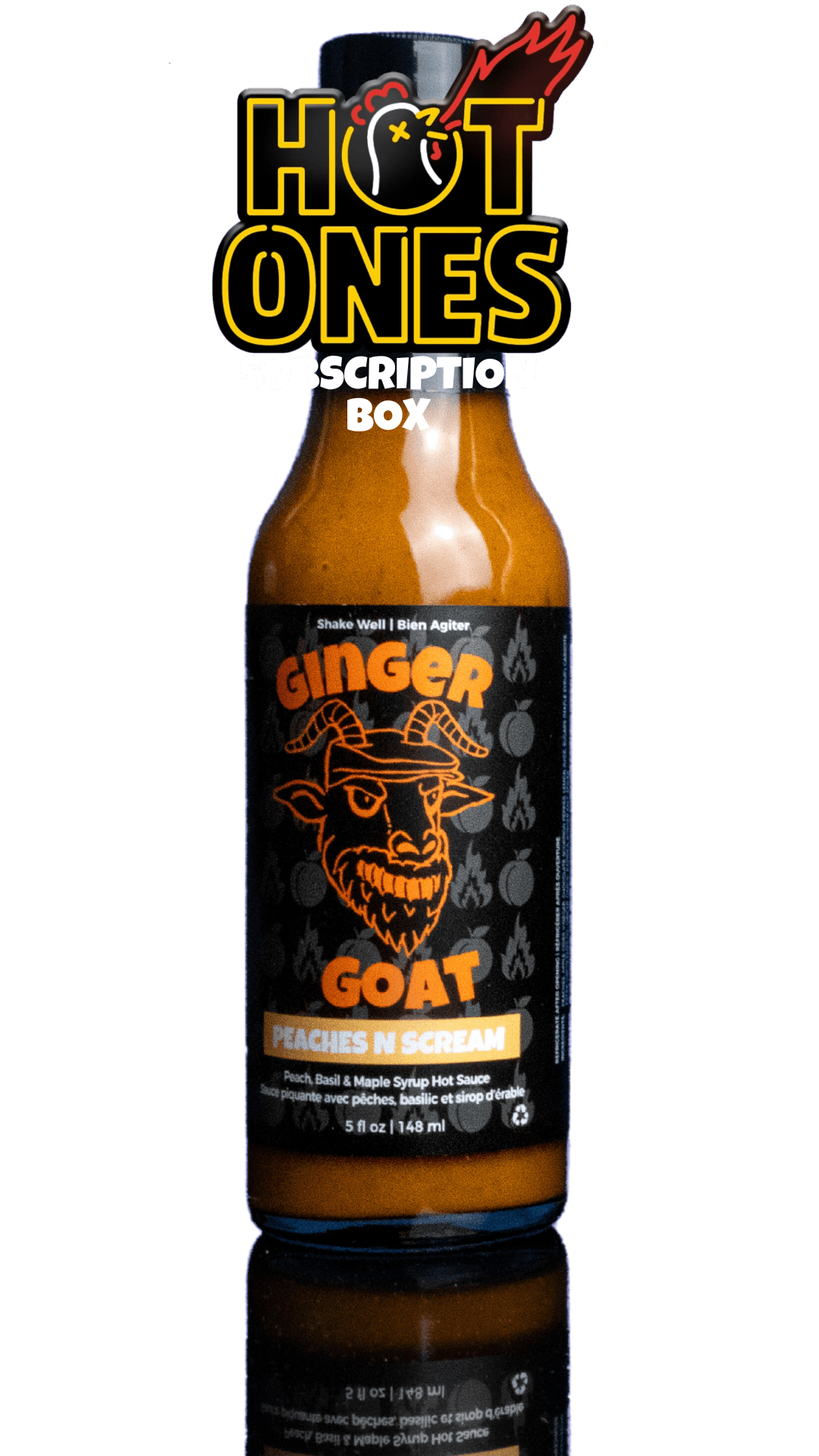 Peaches N Scream hot sauce by Ginger Goat – Canadian hot sauce with peach, maple syrup, and superhot chili peppers as featured in the Hot Ones Subsciption Box