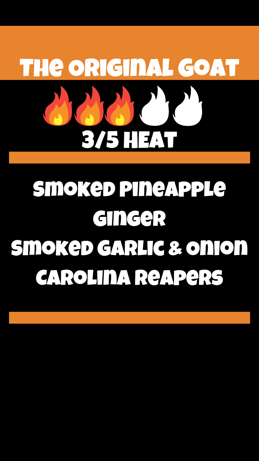 The Original Goat all-natural Canadian hot sauce by Ginger Goat with smoked pineapple, ginger, and Carolina Reaper as seen on Hot Ones