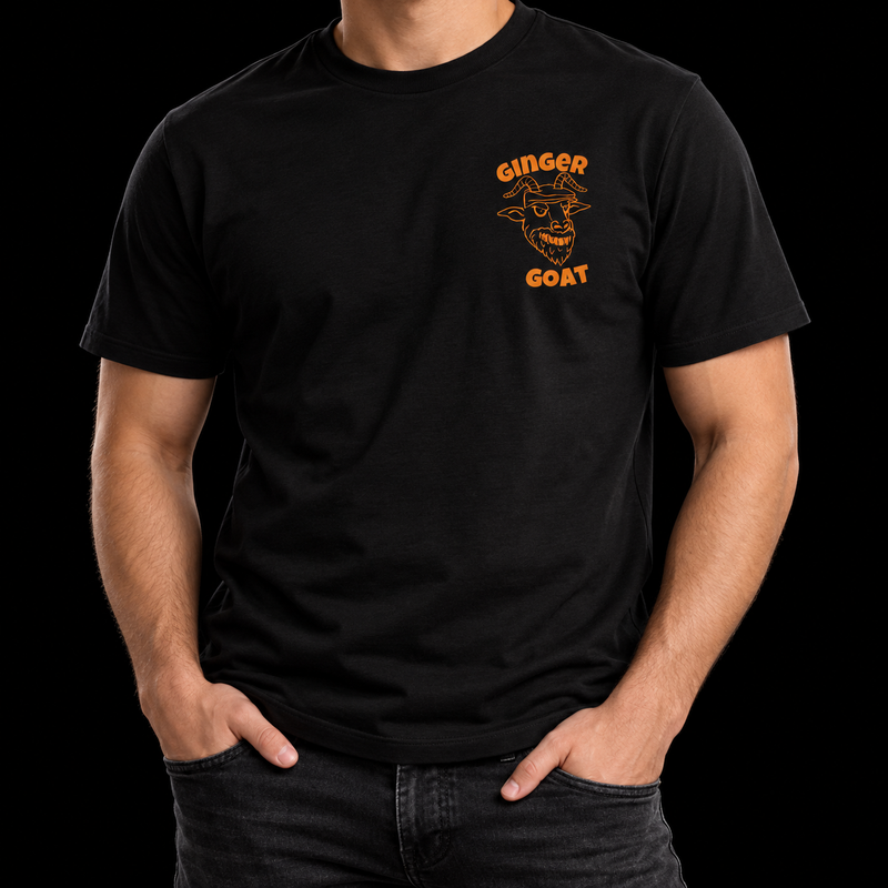 Ginger Goat - Logo T-Shirt — lifestyle detail on black, without a visible face