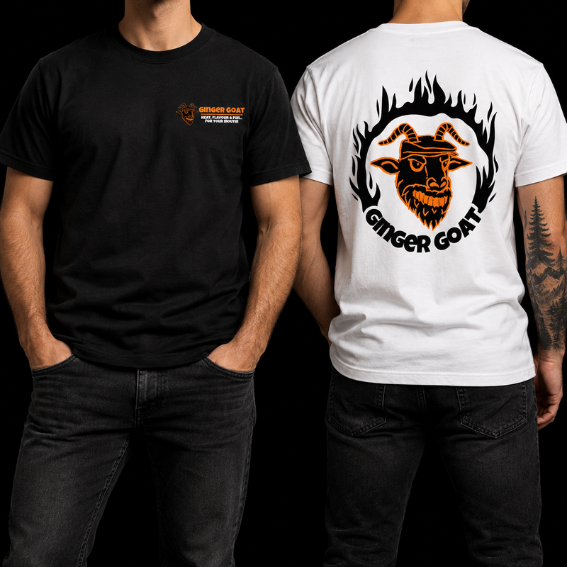Ginger Goat - Ring of Fire T-Shirt — lifestyle detail on black