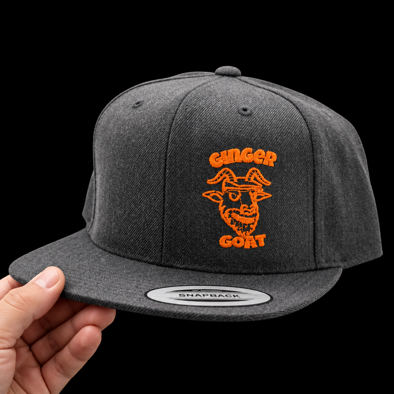 Ginger Goat - SnapBack Hat — lifestyle detail on black, without a visible face