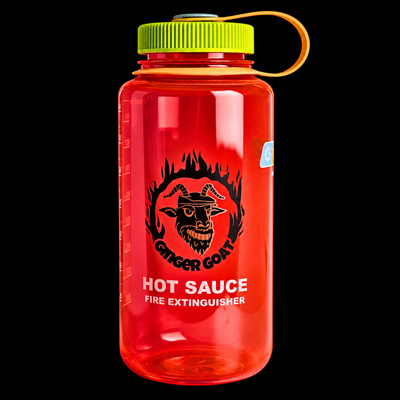 Hot Sauce Fire Extinguisher — product studio photograph on black