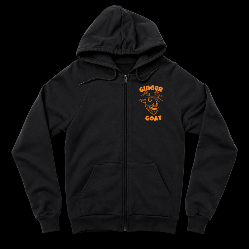 Ginger Goat - Logo - Zip Hoodie — product studio photograph on black