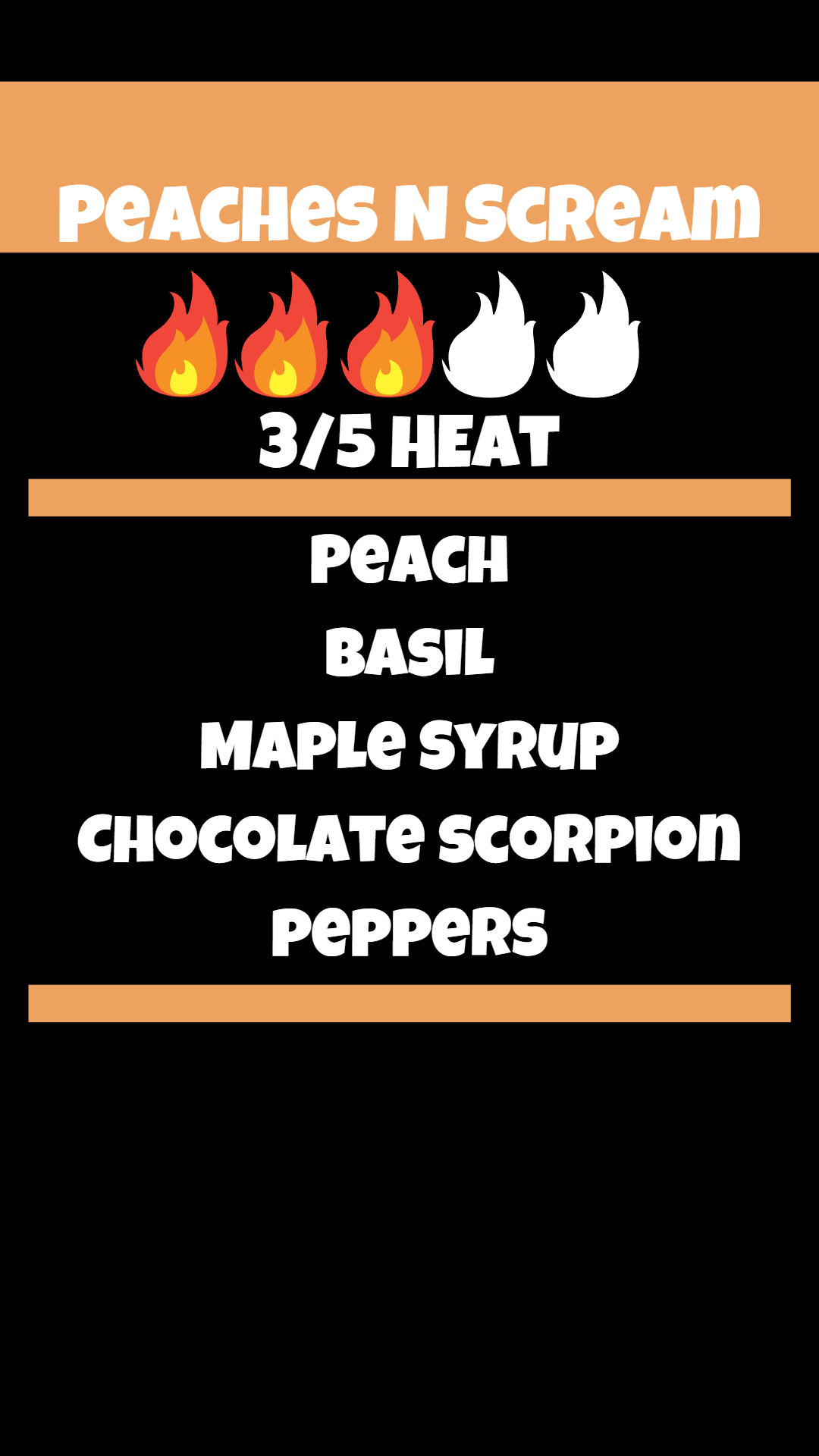 Peaches N Scream all-natural Canadian hot sauce by Ginger Goat with sweet peach, maple syrup, and scorpion chilies